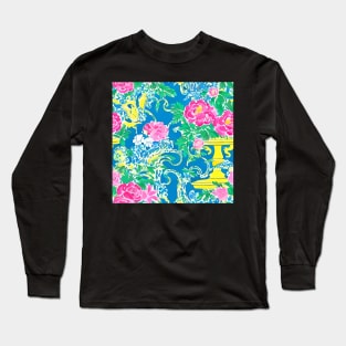 Roses, fountains and scrolls seamless pattern Long Sleeve T-Shirt